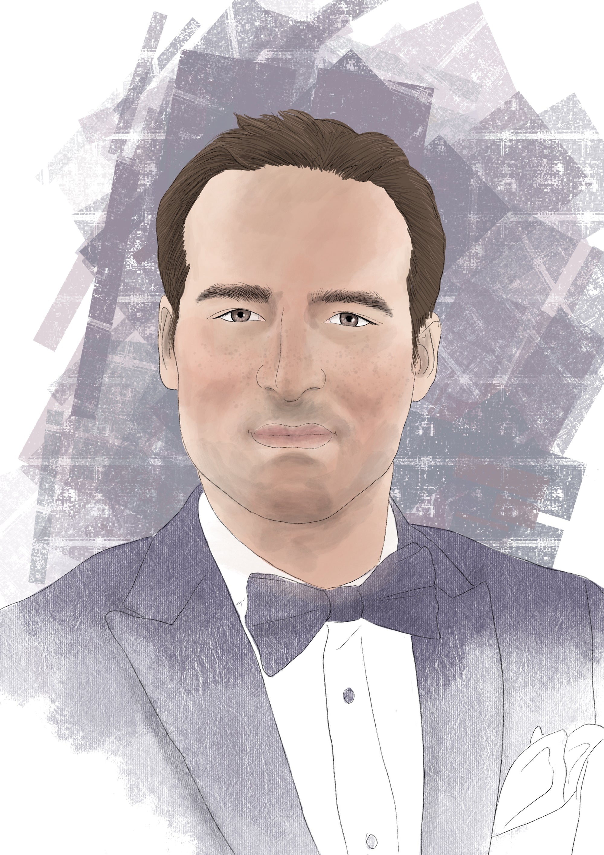 Watercolour portrait of chief financial officer Alex