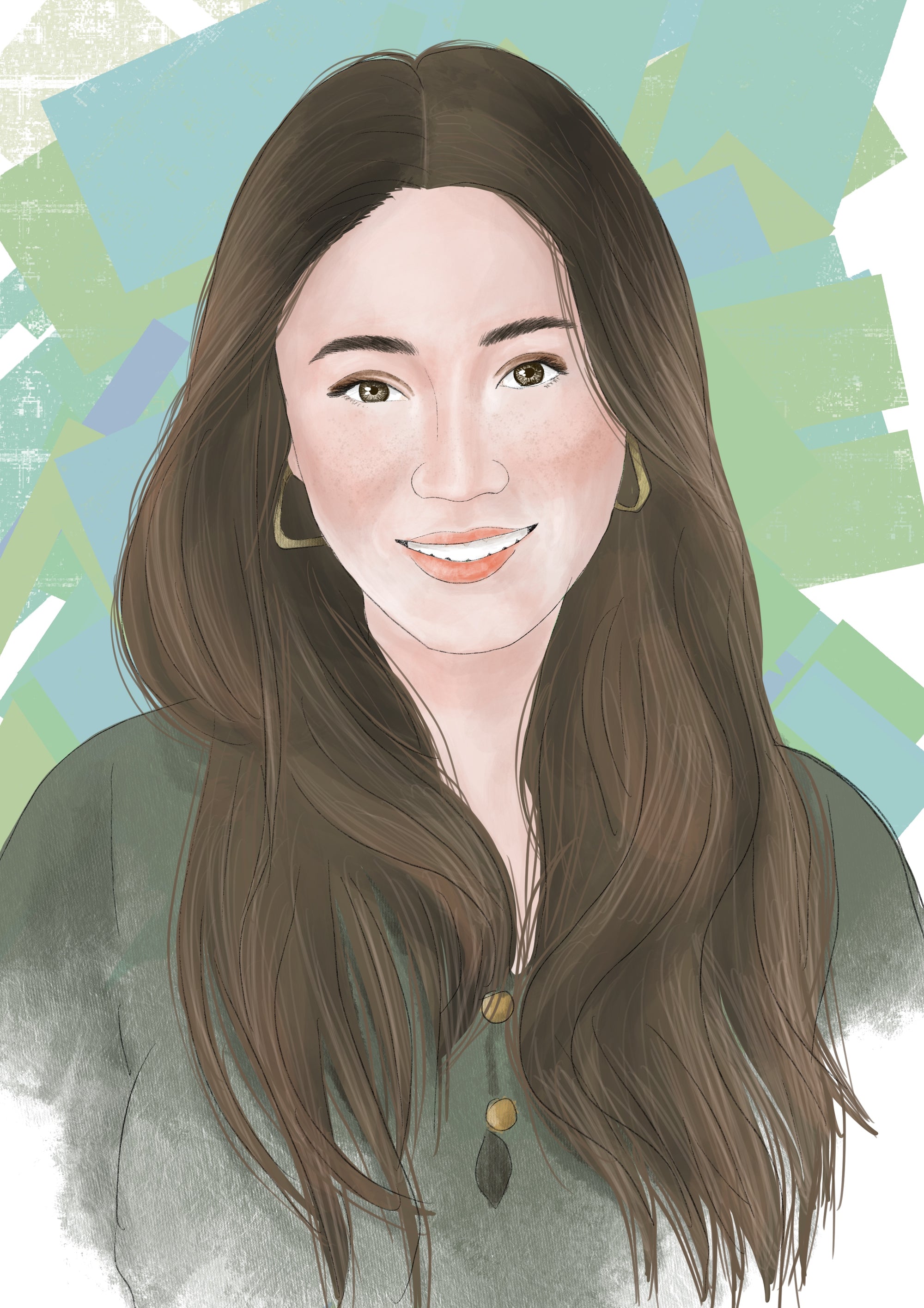 Watercolour portrait of marketing manager Amy
