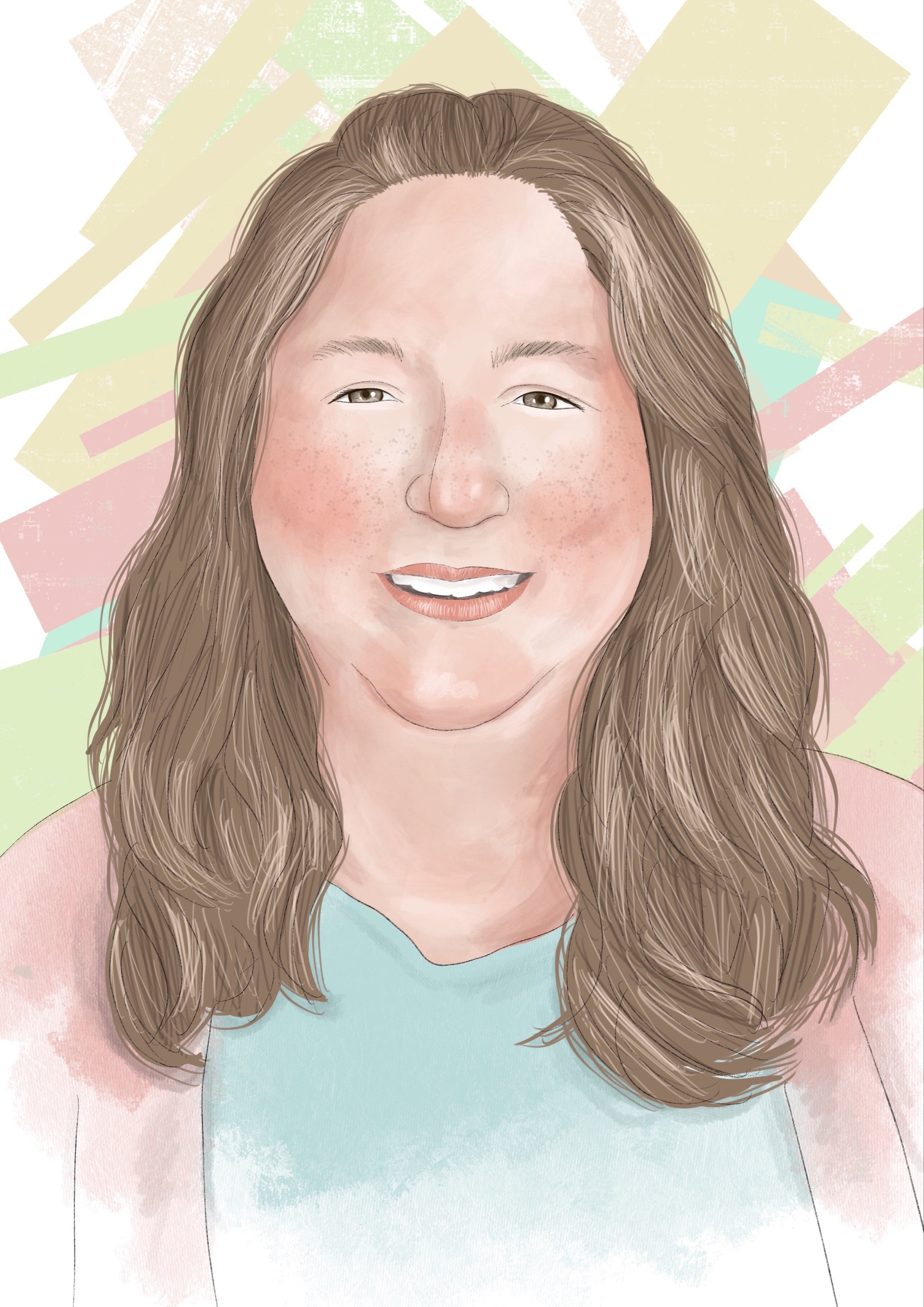 Watercolour portrait of production and logistics manager Cathy