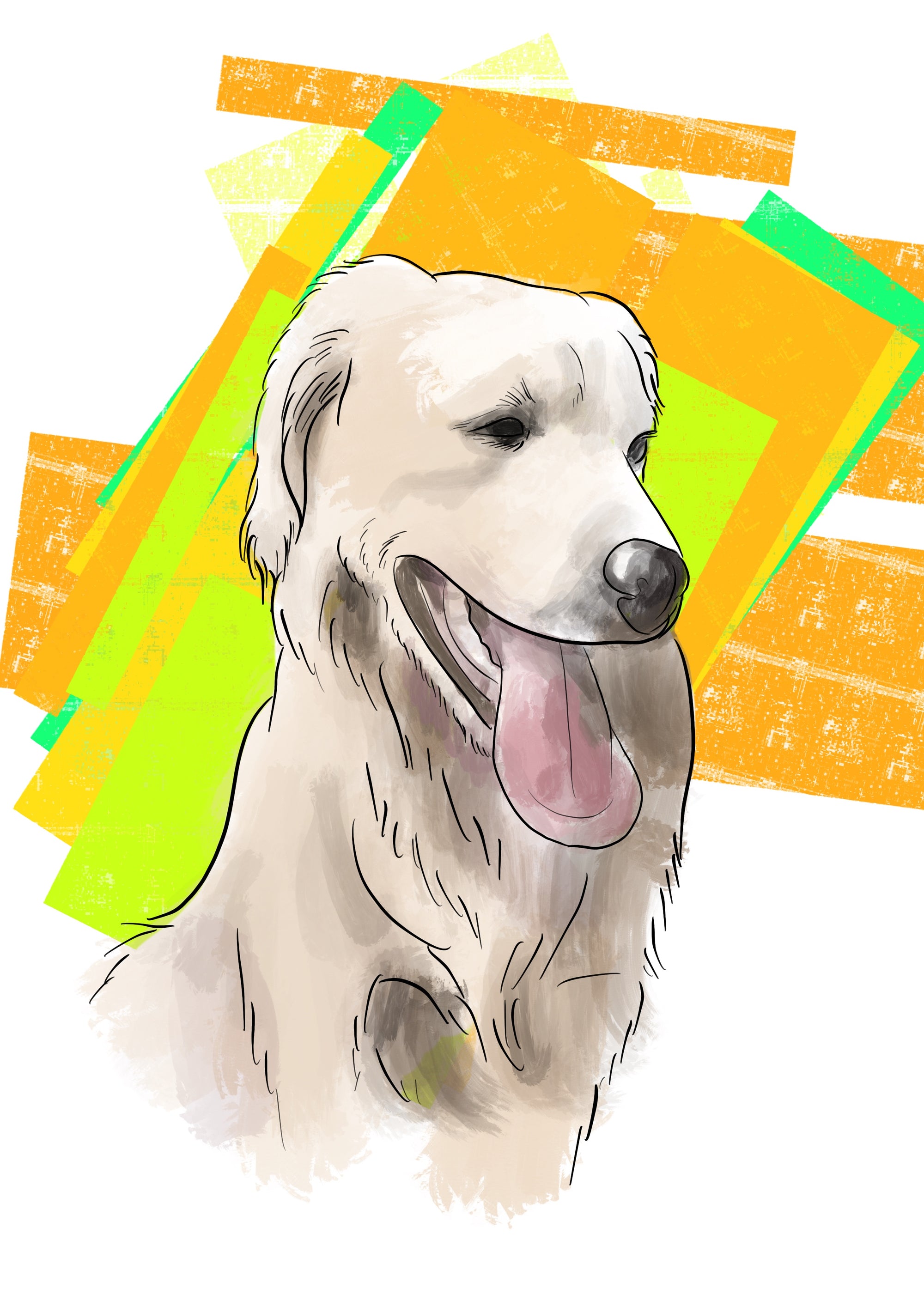 Watercolour portrait of vineyard dog Eden