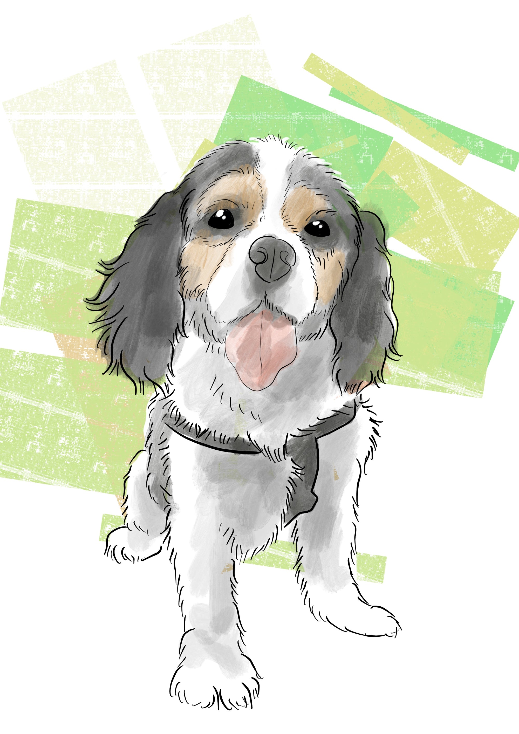 Watercolour portrait of office dog Milo