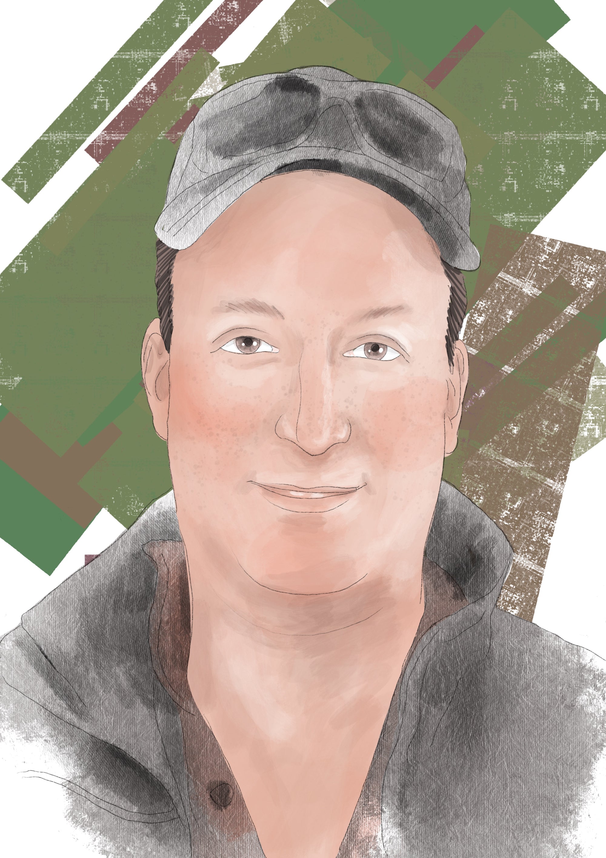 Watercolour portrait of vineyard supervisor Troy